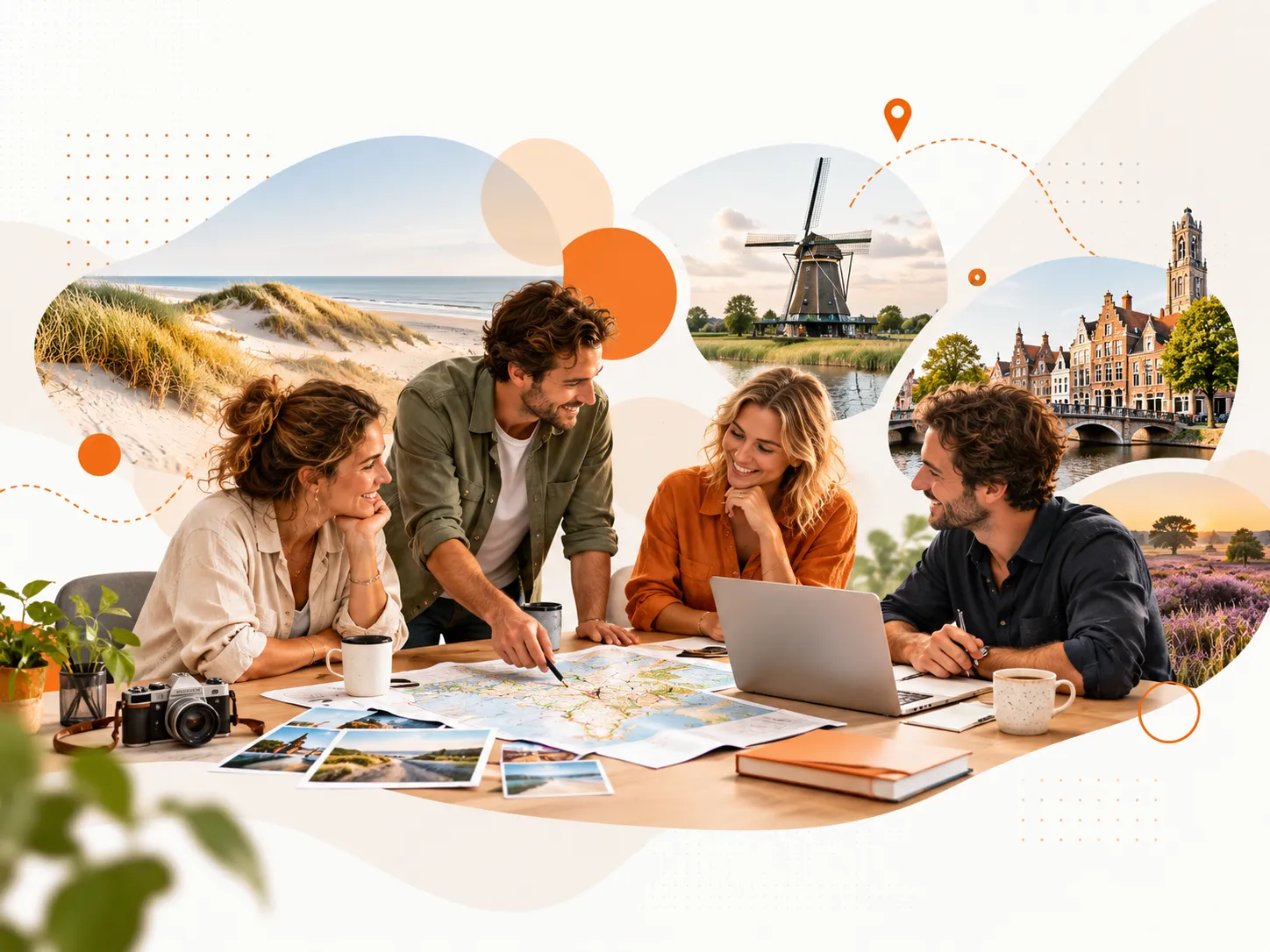 Partners overleggen samen aan tafel over reizen, bijzondere plekken en dagjes uit voor 1000 Plekken.
